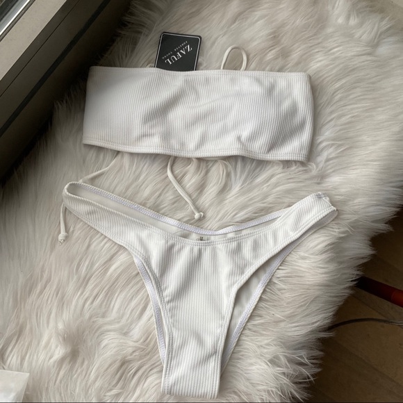 Strapless Bandeau Ribbed White Bikini - Picture 3 of 4